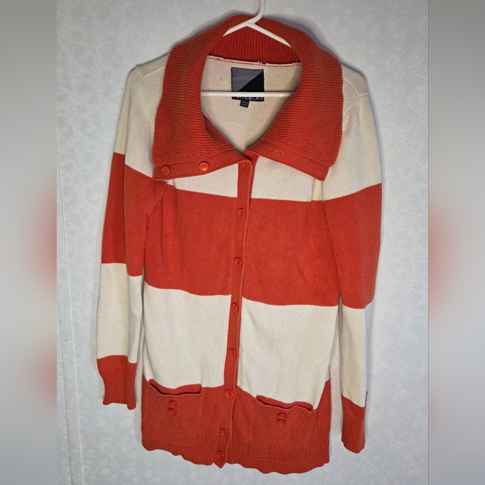 Volcom Cardigan Cowl Neck  Striped Knit Button Down 100% Cotton